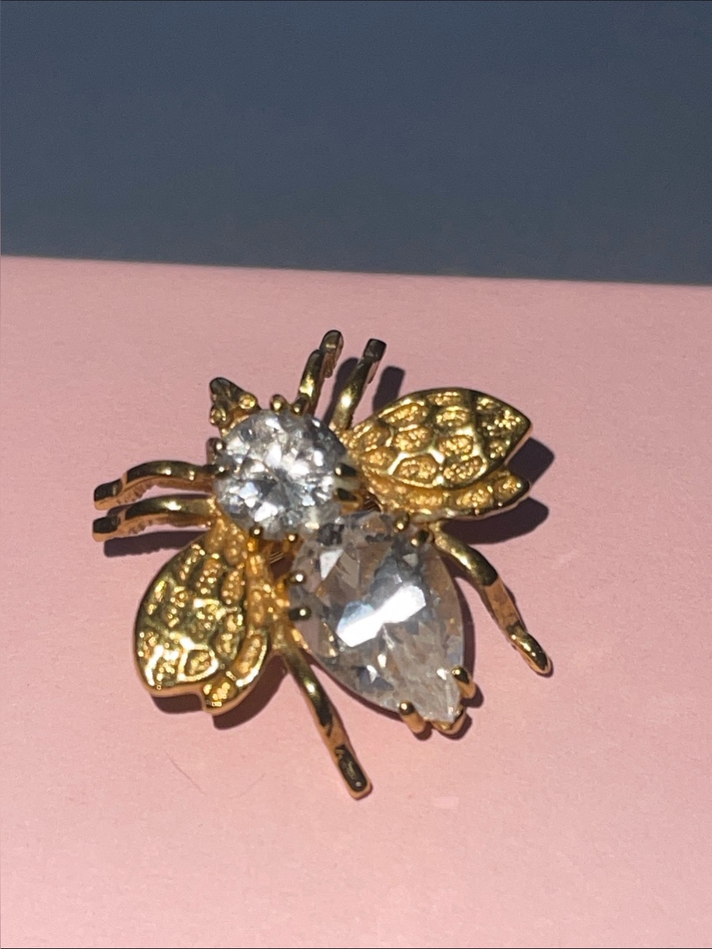 925 Sterling Gold Wash Crystal Bee Brooch - Women Jewelry